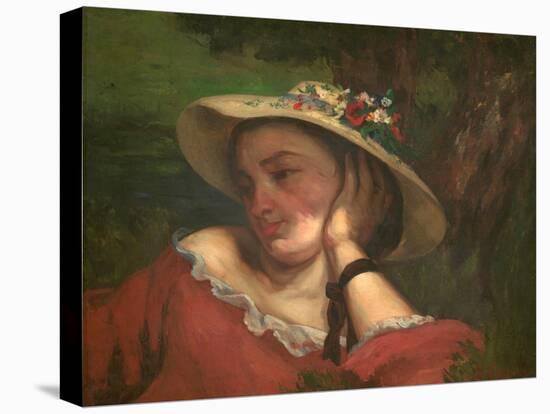 Woman with Flowers on Her Hat-Gustave Courbet-Stretched Canvas