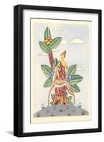 Woman with Gazelle and Surrealistic Plant-null-Framed Art Print