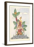 Woman with Gazelle and Surrealistic Plant-null-Framed Art Print