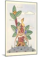 Woman with Gazelle and Surrealistic Plant-null-Mounted Art Print