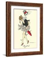 Woman with Hat Blowing Off in Wind-null-Framed Art Print