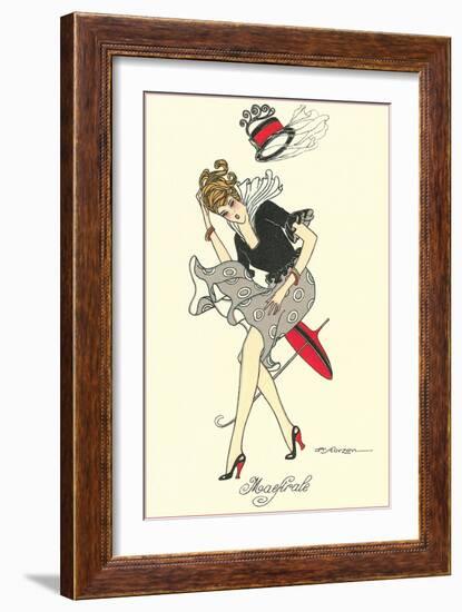 Woman with Hat Blowing Off in Wind-null-Framed Art Print