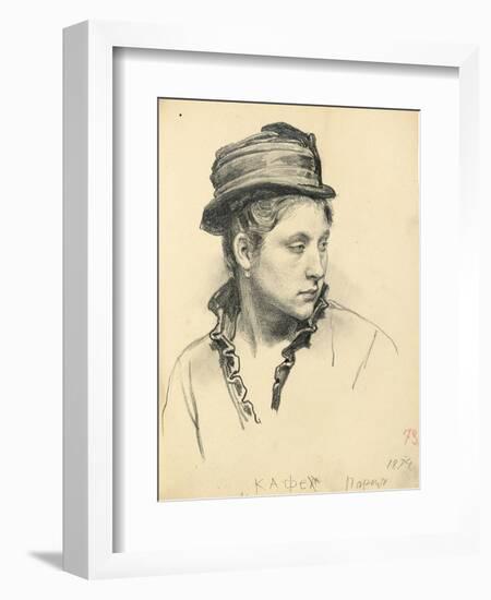 Woman with Hat, Head Turned to the Side, 1874-Ilya Efimovich Repin-Framed Giclee Print