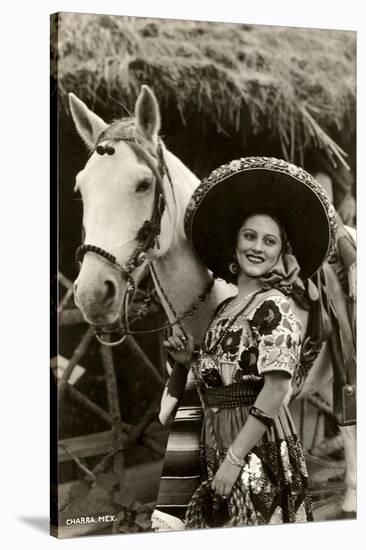 Woman with Horse, Mexican Charra-null-Stretched Canvas