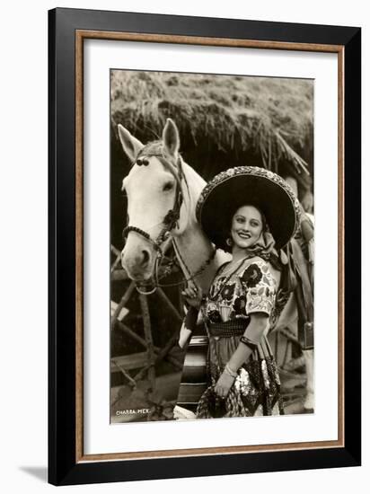 Woman with Horse, Mexican Charra-null-Framed Art Print