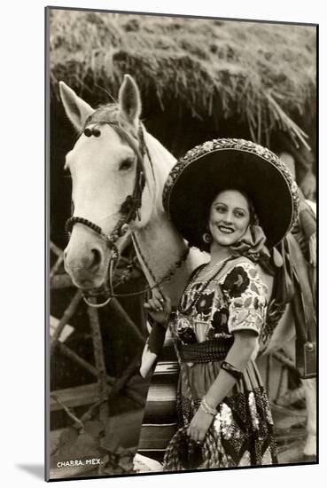 Woman with Horse, Mexican Charra-null-Mounted Art Print