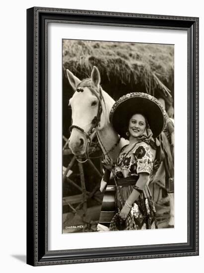 Woman with Horse, Mexican Charra-null-Framed Art Print