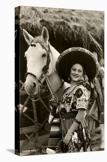 Woman with Horse, Mexican Charra-null-Stretched Canvas