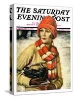 "Woman with Ice Skates," Saturday Evening Post Cover, February 5, 1927-Edna Crompton-Stretched Canvas