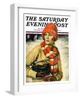 "Woman with Ice Skates," Saturday Evening Post Cover, February 5, 1927-Edna Crompton-Framed Giclee Print