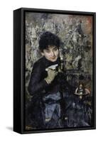 Woman with Inkwell, Ca 1875-Antonio Mancini-Framed Stretched Canvas