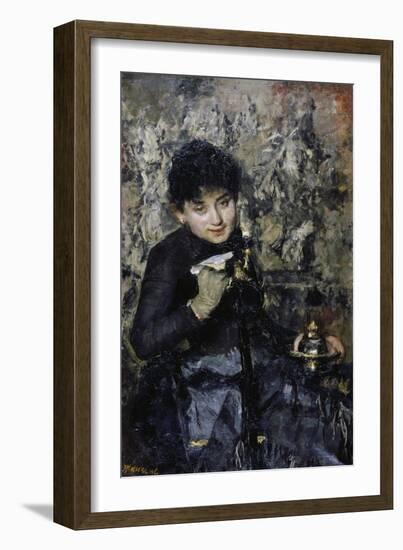 Woman with Inkwell, Ca 1875-Antonio Mancini-Framed Giclee Print