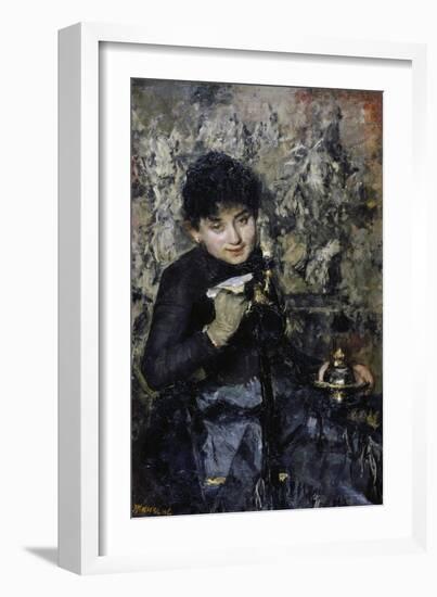 Woman with Inkwell, Ca 1875-Antonio Mancini-Framed Giclee Print