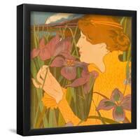 Woman with Iris (La femme aux iris). Dimensions: 50.5 cm x 37.9 cm, 38 cm x 33.1 cm.-Georges Alfred Bottini-Framed Poster