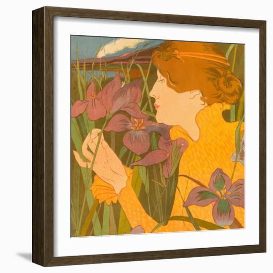 Woman with Iris (La femme aux iris). Dimensions: 50.5 cm x 37.9 cm, 38 cm x 33.1 cm.-Georges Alfred Bottini-Framed Premium Giclee Print