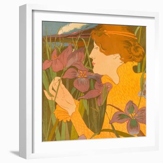 Woman with Iris (La femme aux iris). Dimensions: 50.5 cm x 37.9 cm, 38 cm x 33.1 cm.-Georges Alfred Bottini-Framed Premium Giclee Print