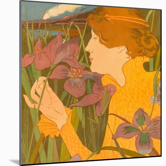 Woman with Iris (La femme aux iris). Dimensions: 50.5 cm x 37.9 cm, 38 cm x 33.1 cm.-Georges Alfred Bottini-Mounted Premium Giclee Print