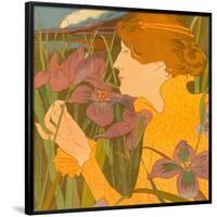 Woman with Iris (La femme aux iris). Dimensions: 50.5 cm x 37.9 cm, 38 cm x 33.1 cm.-Georges Alfred Bottini-Framed Poster