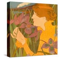 Woman with Iris (La femme aux iris). Dimensions: 50.5 cm x 37.9 cm, 38 cm x 33.1 cm.-Georges Alfred Bottini-Stretched Canvas