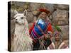 Woman with Llama, Boy, and Parrot, Sacsayhuaman Inca Ruins, Cusco, Peru-Dennis Kirkland-Stretched Canvas