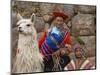 Woman with Llama, Boy, and Parrot, Sacsayhuaman Inca Ruins, Cusco, Peru-Dennis Kirkland-Mounted Photographic Print