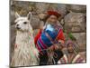 Woman with Llama, Boy, and Parrot, Sacsayhuaman Inca Ruins, Cusco, Peru-Dennis Kirkland-Mounted Photographic Print