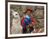 Woman with Llama, Boy, and Parrot, Sacsayhuaman Inca Ruins, Cusco, Peru-Dennis Kirkland-Framed Photographic Print