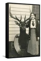 Woman with Mounted Deer Head-null-Framed Stretched Canvas