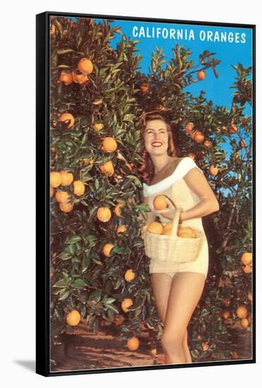 Woman with Oranges in Basket, California-null-Framed Stretched Canvas