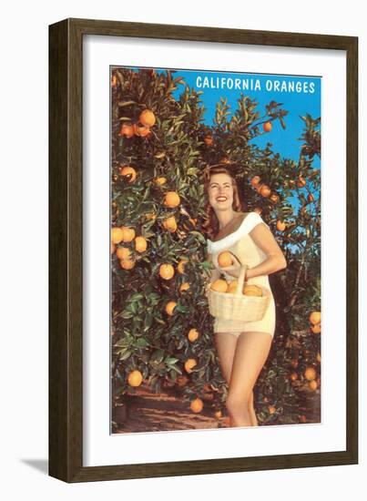 Woman with Oranges in Basket, California-null-Framed Art Print