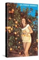 Woman with Oranges in Basket, California-null-Stretched Canvas