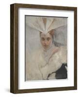 Woman with Osprey Headdress and White Fur Collar, 1897-Edwin Austin Abbey-Framed Giclee Print