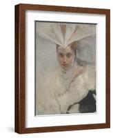 Woman with Osprey Headdress and White Fur Collar, 1897-Edwin Austin Abbey-Framed Giclee Print