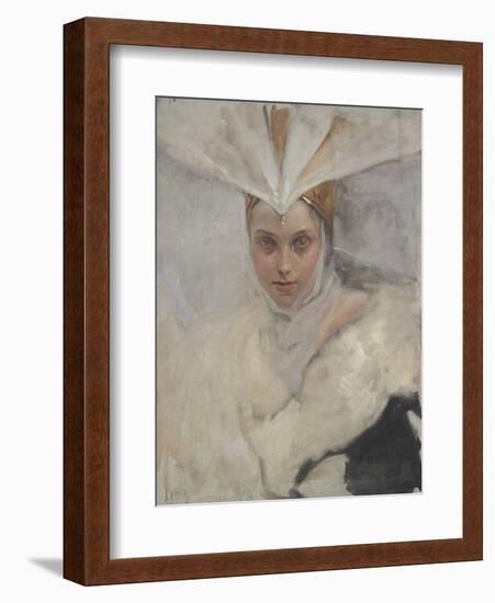 Woman with Osprey Headdress and White Fur Collar, 1897-Edwin Austin Abbey-Framed Giclee Print