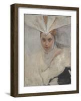 Woman with Osprey Headdress and White Fur Collar, 1897-Edwin Austin Abbey-Framed Giclee Print