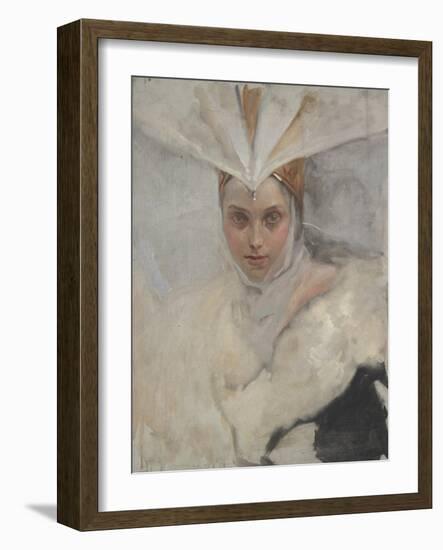 Woman with Osprey Headdress and White Fur Collar, 1897-Edwin Austin Abbey-Framed Giclee Print