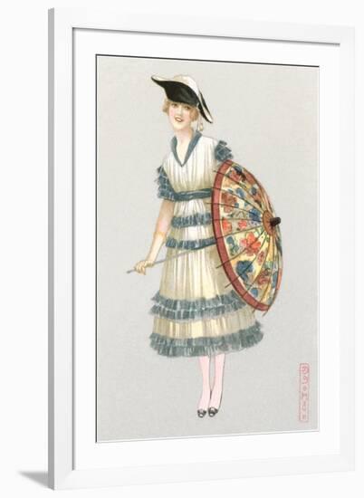 Woman with Parasol, Fashion Illustration-null-Framed Art Print