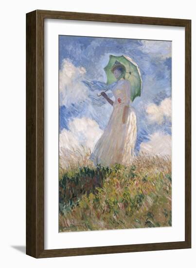 Woman with Parasol Turned to the Left-Claude Monet-Framed Art Print