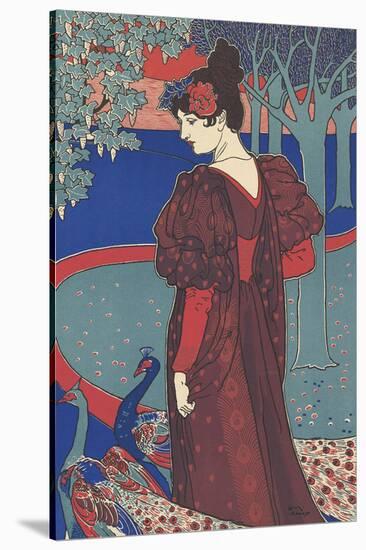 Woman with Peacocks-Louis Rhead-Stretched Canvas
