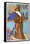 Woman with Peacocks-Alphonse Mucha-Framed Stretched Canvas