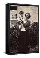 Woman with Pekingese Dog in a Garden-null-Framed Stretched Canvas