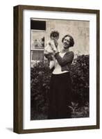 Woman with Pekingese Dog in a Garden-null-Framed Photographic Print