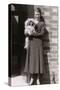 Woman with Pekingese Dog Outside a House-null-Stretched Canvas