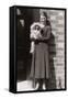 Woman with Pekingese Dog Outside a House-null-Framed Stretched Canvas