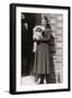 Woman with Pekingese Dog Outside a House-null-Framed Premium Photographic Print