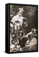 Woman with Pekingese Dogs and Puppies in a Garden-null-Framed Stretched Canvas
