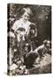 Woman with Pekingese Dogs and Puppies in a Garden-null-Stretched Canvas