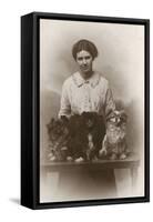 Woman with Pekingese Dogs-null-Framed Stretched Canvas