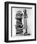 Woman With Pile Of Large Books-null-Framed Art Print