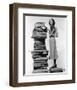 Woman With Pile Of Large Books-null-Framed Art Print